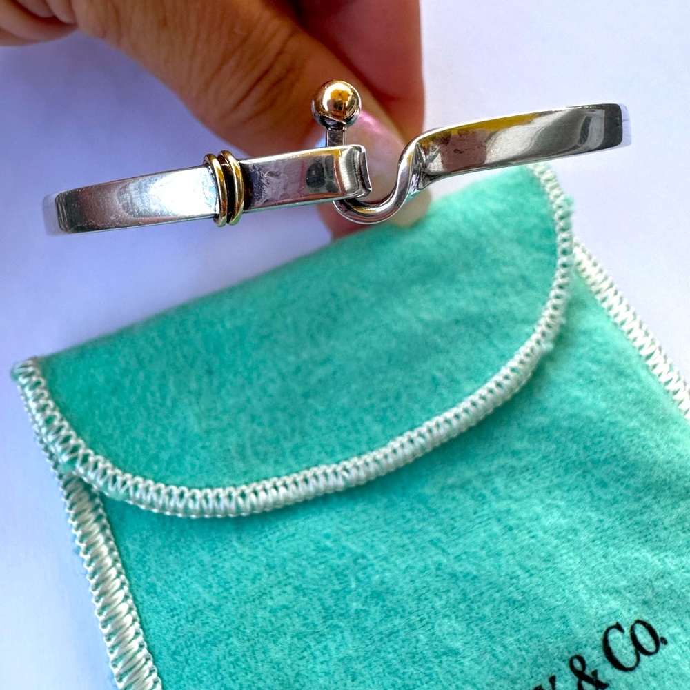 Vintage Tiffany & Co. Hook & Eye Bangle Bracelet 18K Gold 925 Sterling Silver.